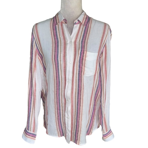 Rails Charli Jewel Stripe Metallic Gold Button Down Shirt - S - Picture 4 of 16